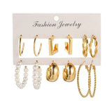 Geometric C-shaped Pearl Earrings 6-pc Set Wedding Gift