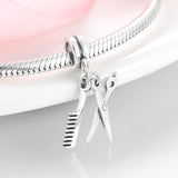 S925 Silver Bead Pendant Hair Dryer Scissors Comb Bracelet DIY
