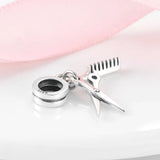 S925 Silver Bead Pendant Hair Dryer Scissors Comb Bracelet DIY