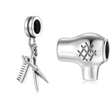 S925 Silver Bead Pendant Hair Dryer Scissors Comb Bracelet DIY
