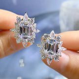 925 Silver Emerald Cut 7*9 Ear Stud