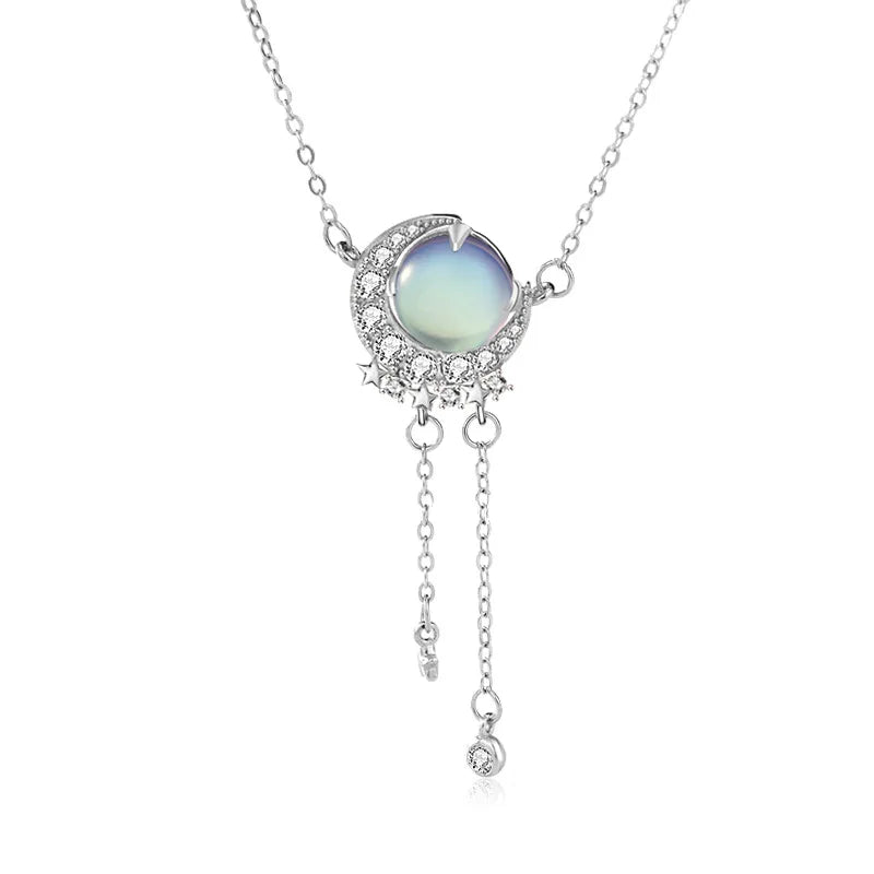 925 Silver Moon & Star Necklace with Moonstone