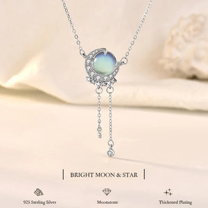 925 Silver Moon & Star Necklace with Moonstone