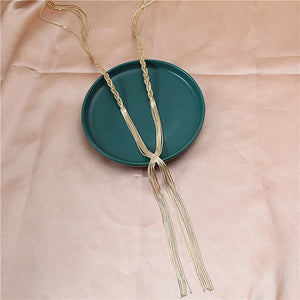 Copper Woven Flower Tassel Sweater Chain for Women