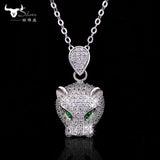 Europe Leopard Head Pendant 925 Silver Necklace with Austrian Crystals