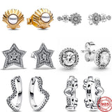 925 Silver Pentagram Earrings - Heart-Shaped Shell Design for Women