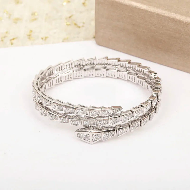 925 Sterling Silver Snake Bone Zircon Bracelet