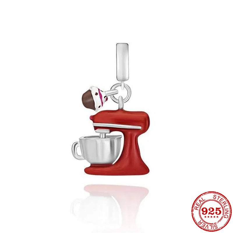 European 925 Silver Cake Mixing Machine Bead Pendant for DIY Charm Bracelet Neck