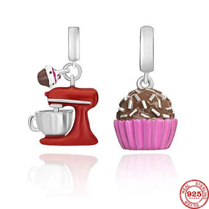 European 925 Silver Cake Mixing Machine Bead Pendant for DIY Charm Bracelet Neck
