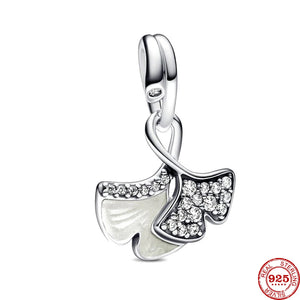925 Silver Ginkgo Biloba Leaf Bead Pendant for DIY Charm Bracelet