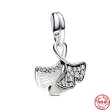 925 Silver Ginkgo Biloba Leaf Bead Pendant for DIY Charm Bracelet
