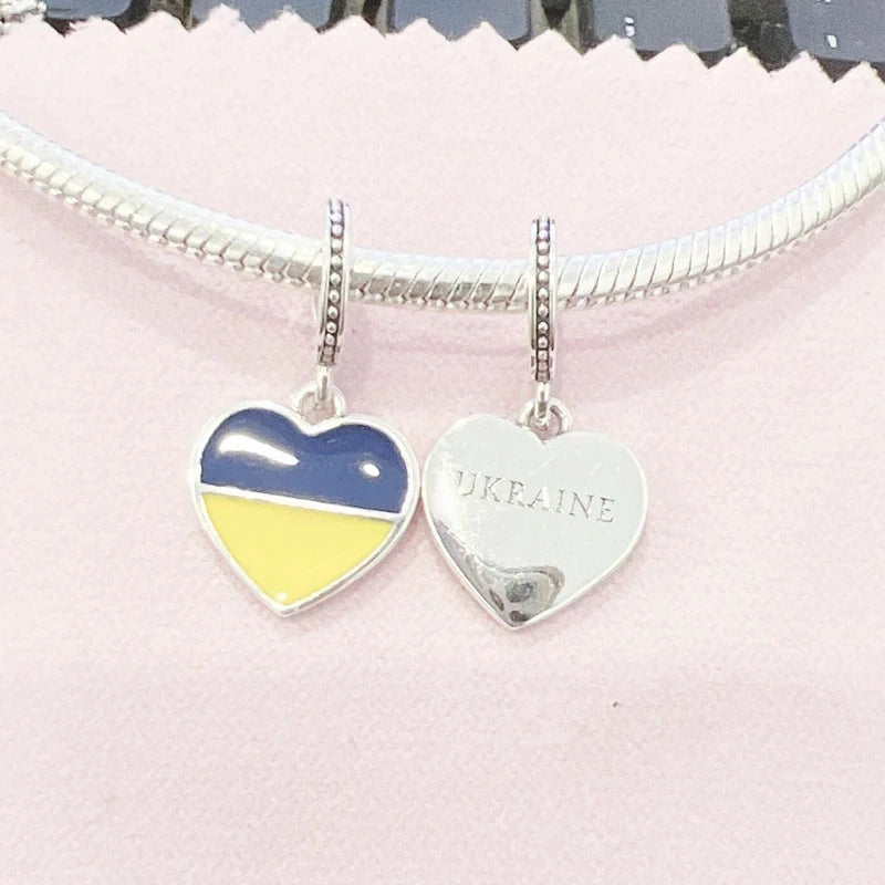 925 Silver Ukraine Heart Shape Diy Bead Pendant for Bracelet Necklace