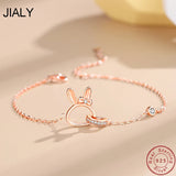 925 Silver Bracelet CZ Double Ring Rabbit Women Birthday Party Gift