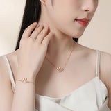 925 Silver Bracelet CZ Double Ring Rabbit Women Birthday Party Gift