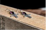 925 Sterling Silver Cross and Skull Drop Earrings for Women