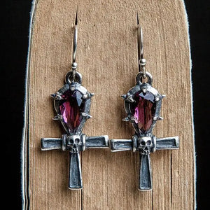 925 Sterling Silver Cross and Skull Drop Earrings for Women