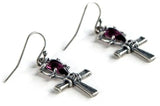 925 Sterling Silver Cross and Skull Drop Earrings for Women