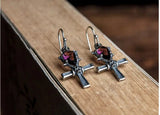925 Sterling Silver Cross and Skull Drop Earrings for Women