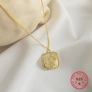 925 Silver Square Rose Pendant Necklace Gift for Girlfriend