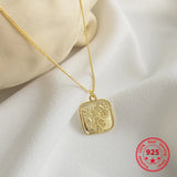 925 Silver Square Rose Pendant Necklace Gift for Girlfriend