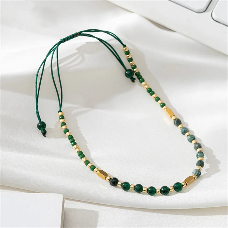 Bohemian Style Green Stone Adjustable Bracelet for Girls