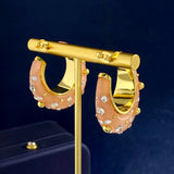 Pink Moon Boat Crystal C Shape Stud Earrings