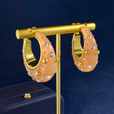 Pink Moon Boat Crystal C Shape Stud Earrings