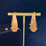 Pink Moon Boat Crystal C Shape Stud Earrings