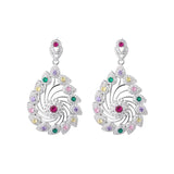 Colorful Crystal Windmill Flower Hoop Earrings - Women's Jewelry