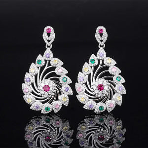 Colorful Crystal Windmill Flower Hoop Earrings - Women's Jewelry