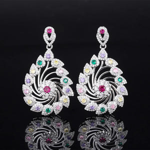 Colorful Crystal Windmill Flower Hoop Earrings - Women's Jewelry