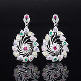 Colorful Crystal Windmill Flower Hoop Earrings - Women's Jewelry