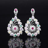 Colorful Crystal Windmill Flower Hoop Earrings - Women's Jewelry