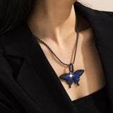 European American Butterfly Pendant Necklace Single Layer Twist Chain