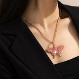 European American Butterfly Pendant Necklace Single Layer Twist Chain