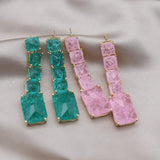 Elegant Green Zircon Square Earrings for Women