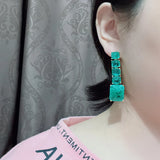 Elegant Green Zircon Square Earrings for Women