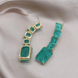 Elegant Green Zircon Square Earrings for Women