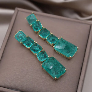 Elegant Green Zircon Square Earrings for Women