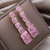 Elegant Green Zircon Square Earrings for Women