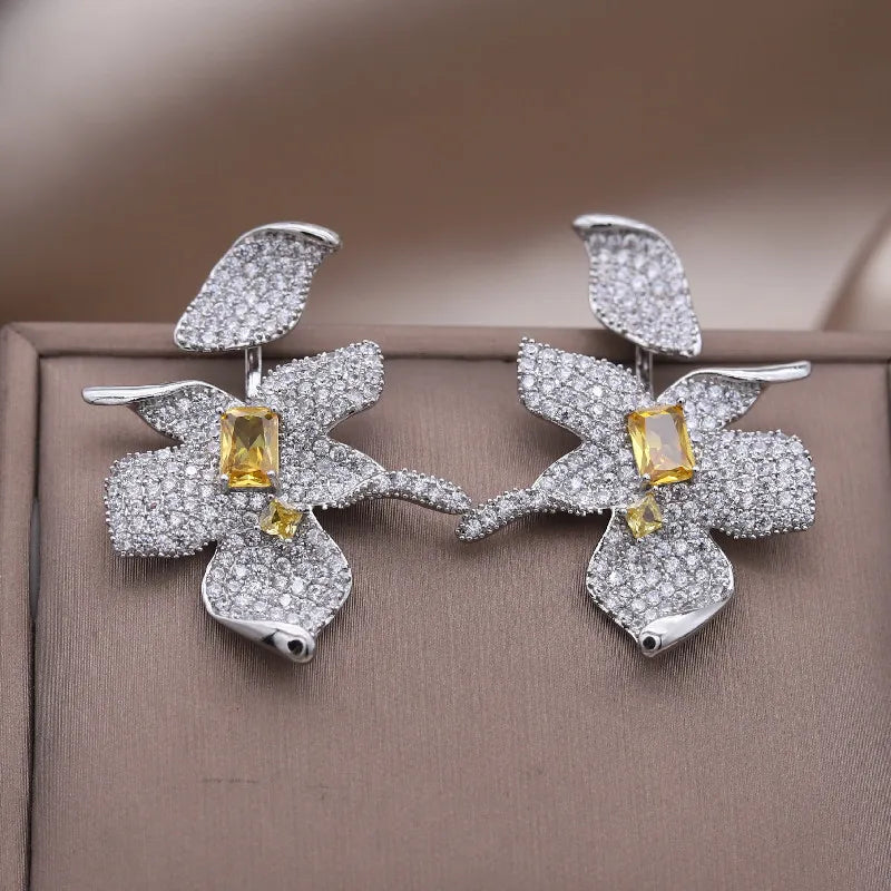 Zircon Flower Earrings Wedding Party Accessories