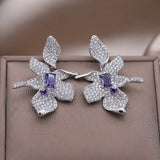 Zircon Flower Earrings Wedding Party Accessories