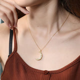 925 Silver Crescent Moon Pendant Necklace Women Jewelry