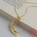 925 Silver Crescent Moon Pendant Necklace Women Jewelry
