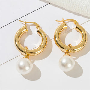 Vintage Round Pearl Drop Earrings Copper 18K Plated Ins Niche Women Jewelry