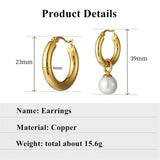 Eur-American Vintage Pearl Drop Earrings 18K Plated Ins Niche Women Jewelry