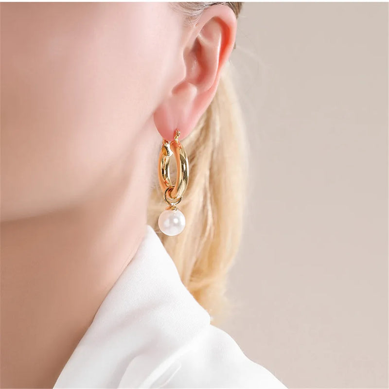 Eur-American Vintage Pearl Drop Earrings 18K Plated Ins Niche Women Jewelry