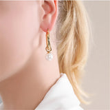 Vintage Round Pearl Drop Earrings Copper 18K Plated Ins Niche Women Jewelry