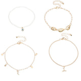Beach Rhinestone Shell Anklet Rice Beads Fishtail Eyes Moon Pendant