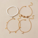 Beach Rhinestone Shell Anklet Rice Beads Fishtail Eyes Moon Pendant